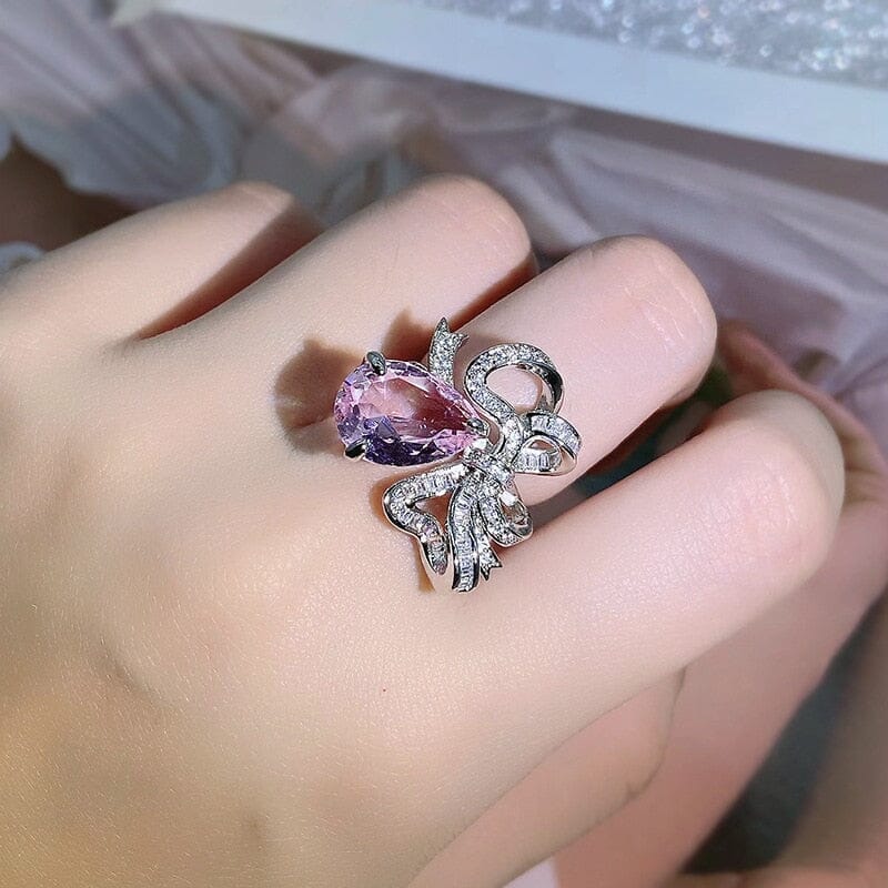 New Fashion Pink Sapphire Bow Adjustable RingRing