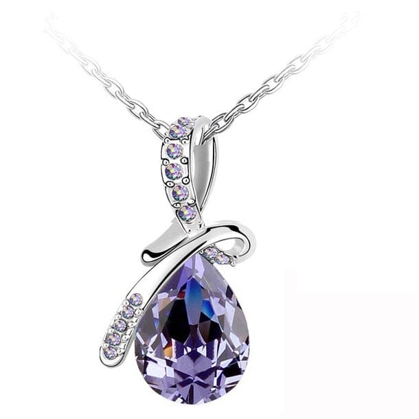 Angel Teardrop Crystal Pendant White Gold NecklaceNecklaceAmethyst