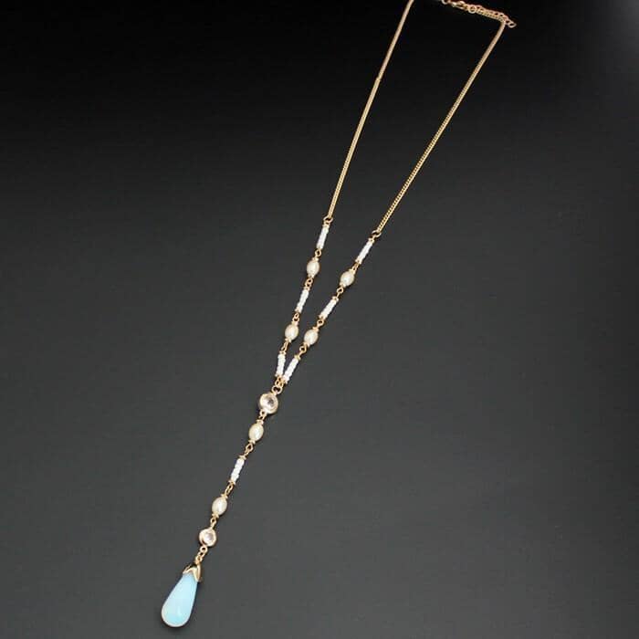 Gold Color Moonstone Pearl Pendant Beaded NecklaceNecklace