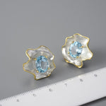 Vintage Baroque Style Topaz Citrine Gemstone Curled Leaf Stud Earrings - 925 Sterling SilverEarrings