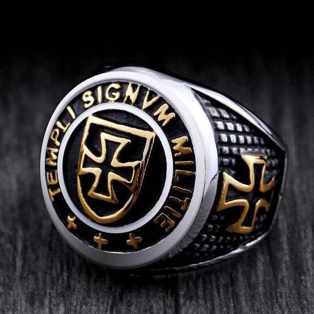 Cross Knights Templars Ring - Silver/Gold for MenRing7Gold