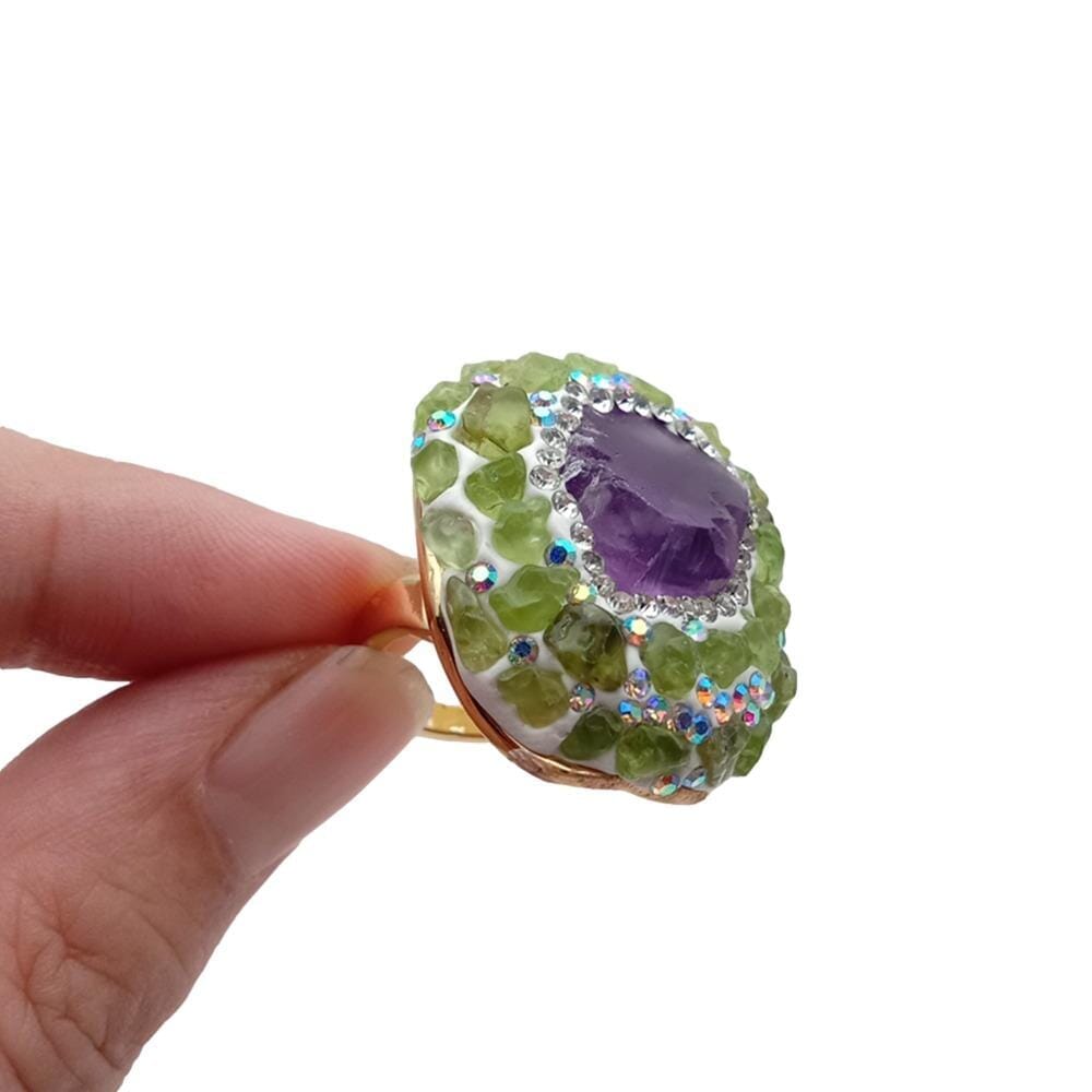Rough Raw Amethyst Peridot Adjustable RingRing