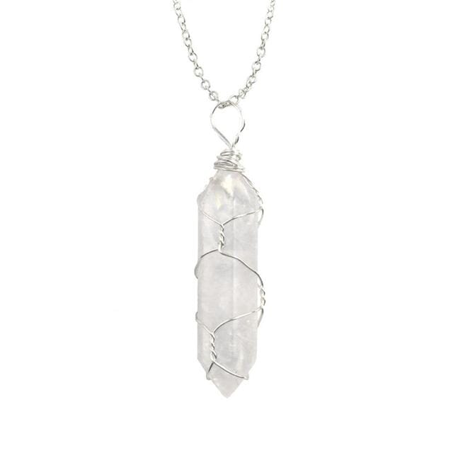 Natural Healing Rock Crystal Pendant NecklaceNecklaceSilver-White crystal