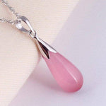 Rain Drop Cat's Eye Moonstone Pendant NecklaceNecklacePink