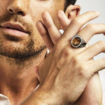 Vintage Oval Tiger Eye with Yin Yang Symbol RingRing