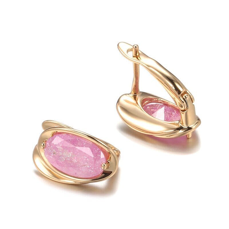 Luxury Natural Pink Fire Opal, Ruby and Diamond Stud Earrings - 585 Rose GoldEarrings