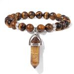 Natural Tiger Eye Stone Bracelet Hexagonal Column Pendant Bracelet Men Agates Crystal Charm Bracelets Women Reiki Yoga JewelryBraceletTiger Eye17CM