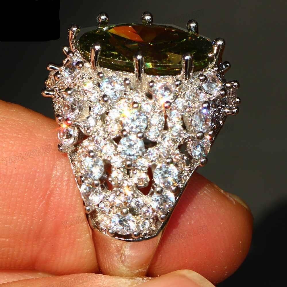 Princess Cut Huge Green Peridot Ring - 925 Sterling SilverRing