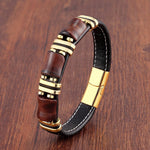 Natural Tiger Eye Stone Bracelet in Black Leather Rope ChainBraceletGold-Red Tiger Eye19cm