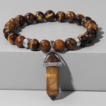Natural Tiger Eye Stone Bracelet Hexagonal Column Pendant Bracelet Men Agates Crystal Charm Bracelets Women Reiki Yoga JewelryBracelet