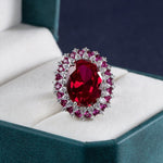 Luxury Oval Shape Ruby Sapphire Adjustable Ring - 925 Sterling SilverRingResizableRuby