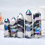 Natural Aura Stone Crystal Point Healing Obelisk Black and White Zebra Quartz WandWand