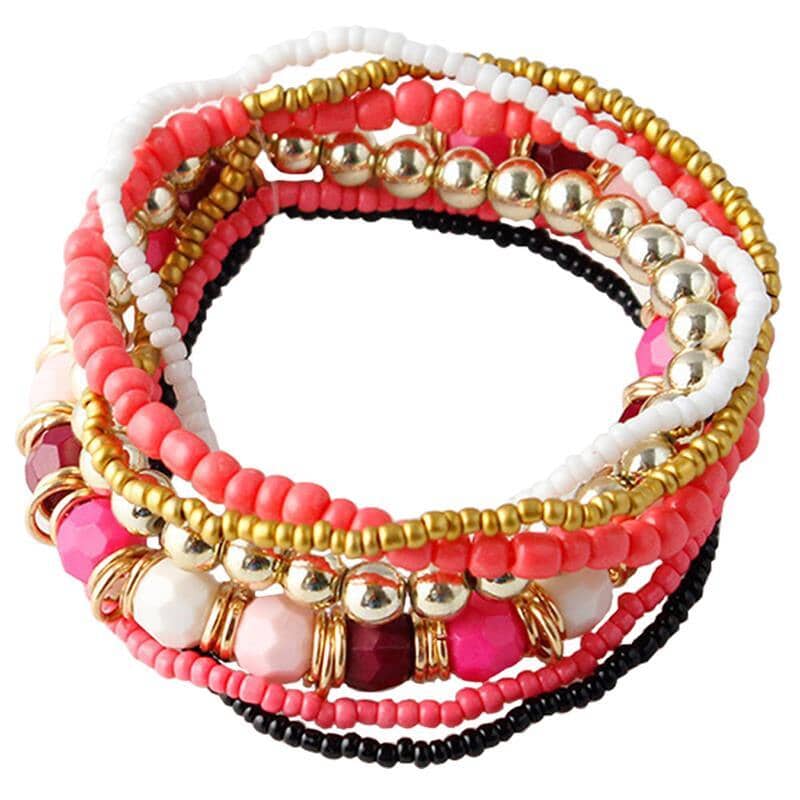 Bohemia Beads Beaded Multi Strand Stretch BraceletBraceletPink16.5cm