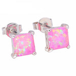 Orange White Blue Pink Fire Opal Silver Stud Earrings 6mmEarringsPink