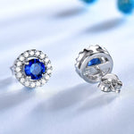 Nano Blue Sapphire Pendant Stud Earrings Jewelry Set - 925 Sterling SilverEarrings