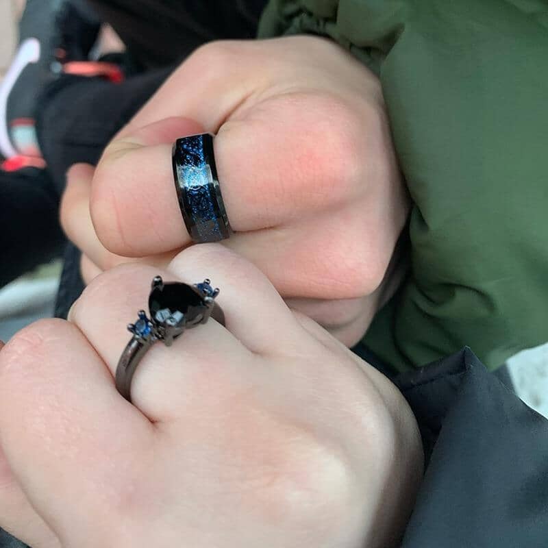 Black Onyx and Blue Sapphire Charm Couple RingsRing