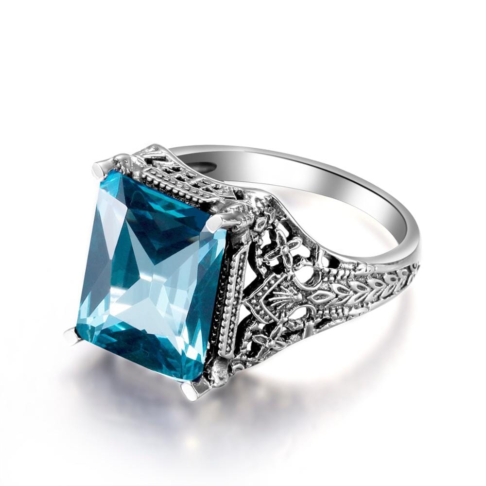 Turkish Geometric Aquamarine Ring - 925 Sterling SilverRing