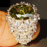 Princess Cut Huge Green Peridot Ring - 925 Sterling SilverRing