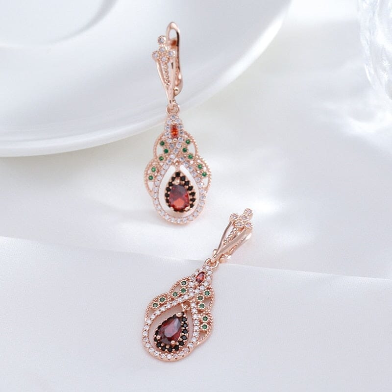 Queen Crystal Flower CZ Ruby Earrings - 585 Rose GoldEarrings