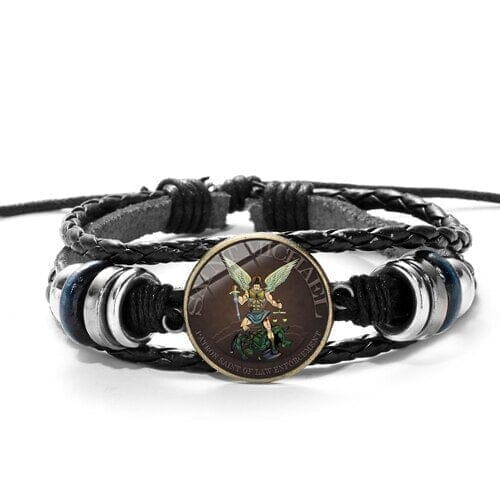 WWJD Archangel St.Michael Leather BraceletBraceletStyle 6