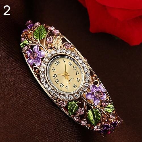 Gold Floral Bangle WatchWatchPurple