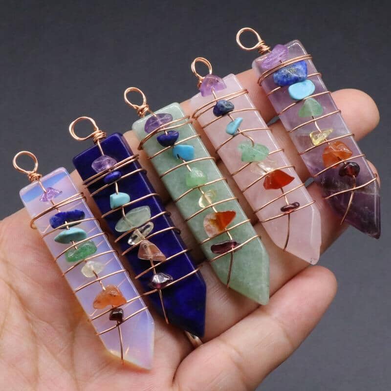 Handmade Wrap Pendulum 7 Chakra Sword PendantPendant