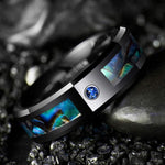 8MM Men Black Tungsten Opal Carbide RingRing