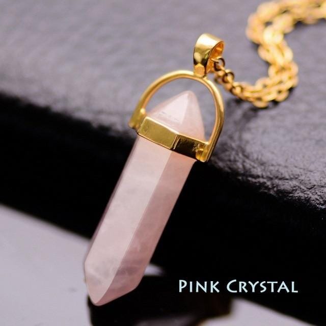 Natural Stone Bullet Shape Healing Point Pendant NecklaceNecklaceRose Quartz