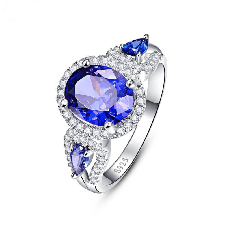 Sapphire Little Diamonds Ring - 925 Solid Sterling SilverRing