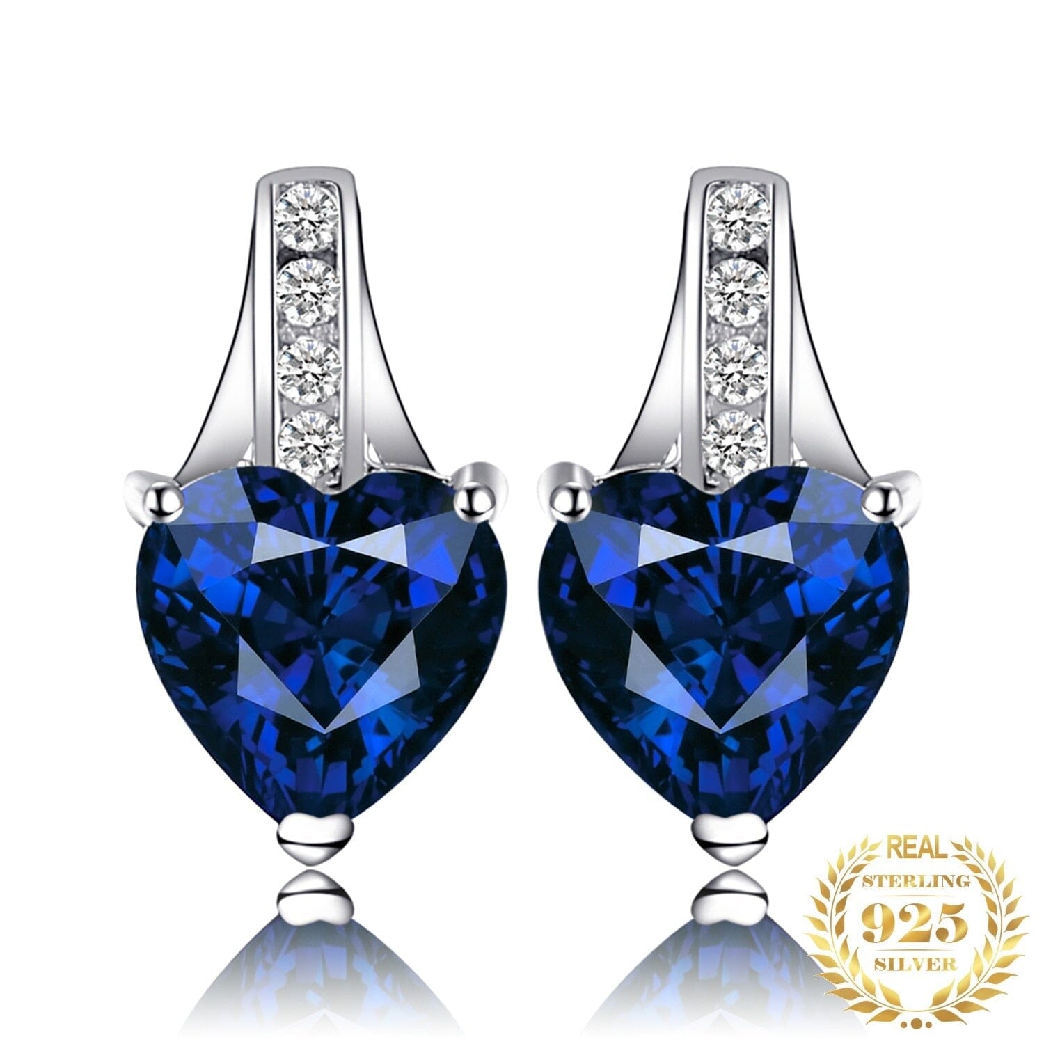 Love Heart 2.1ct Created Blue Sapphire Stud Earrings - 925 Sterling SilverEarrings