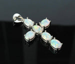 White & Blue Fire Opal Cross PendantNecklace