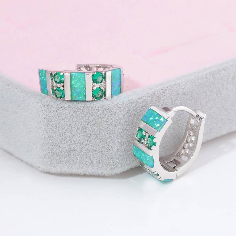 Green Fire Opal & Emerald Hoop EarringsEarrings