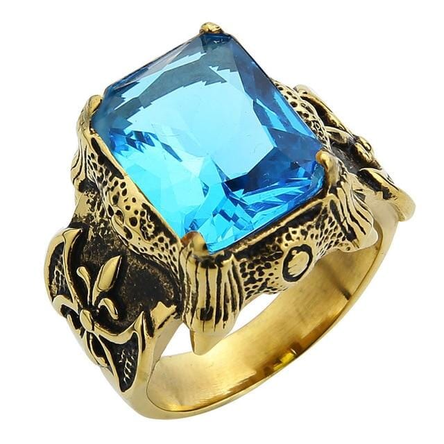 Gold Vintage Men RingRing7Light Blue