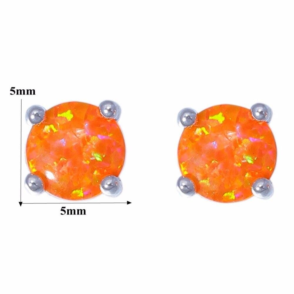Orange Fire Opal Round Shape Stud EarringsEarrings
