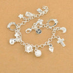Cross Moon Heart Clock Ball Cube Star Charm Bracelet - 925 Sterling SilverBracelet