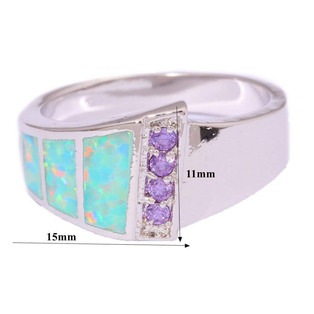 Green Fire Opal Amethyst Silver RingRing