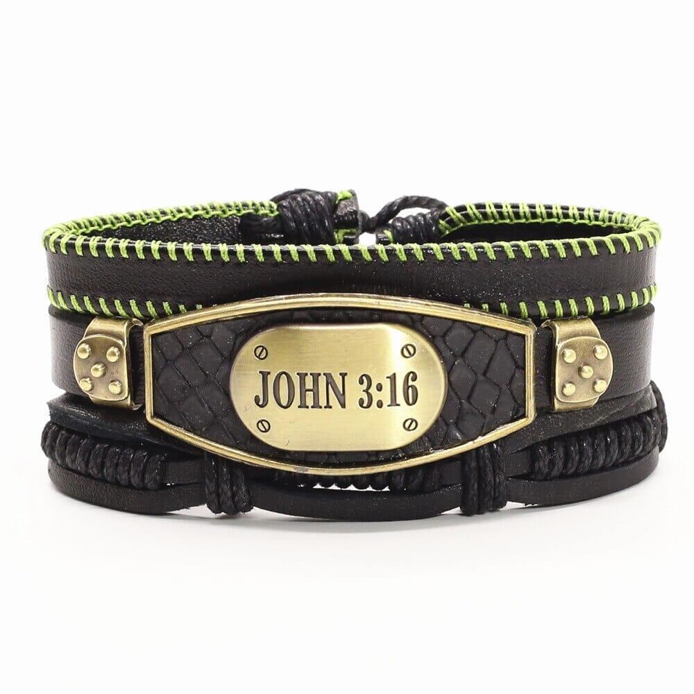 WWJD JOHN 3:16 Charm Men Genuine Leather BraceletBraceletstyle 2
