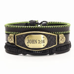 WWJD JOHN 3:16 Charm Men Genuine Leather BraceletBraceletstyle 2