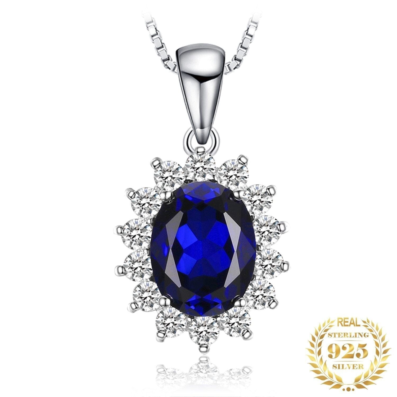 Blue Sapphire Kate Middleton Crown Pendant Necklace - 925 Sterling SilverNecklace