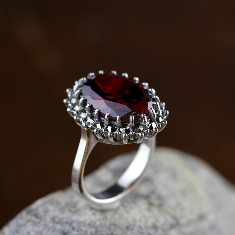 Natural Red Garnet Ring - 925 Sterling SilverRing