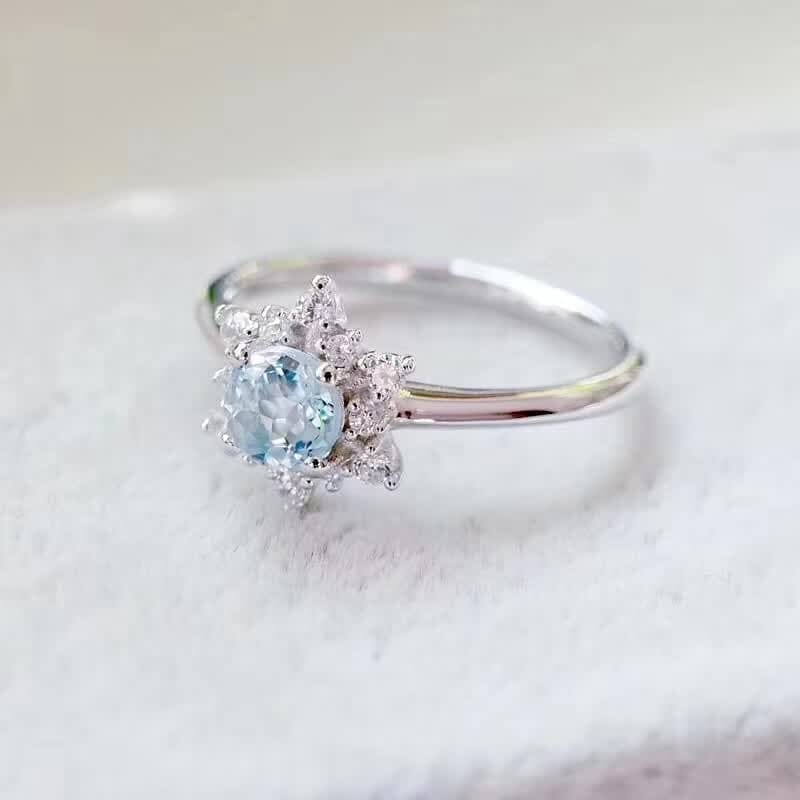 Aquamarine White Topaz Flower RingRing