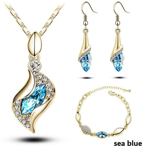 Elegant Party Crystals Jewelry SetJewelry SetGold Sea Blue
