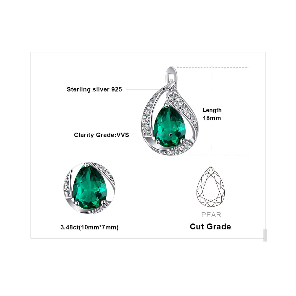 Statement Pear Cut Emerald Hoop Clip Earrings - 925 Sterling SilverEarrings