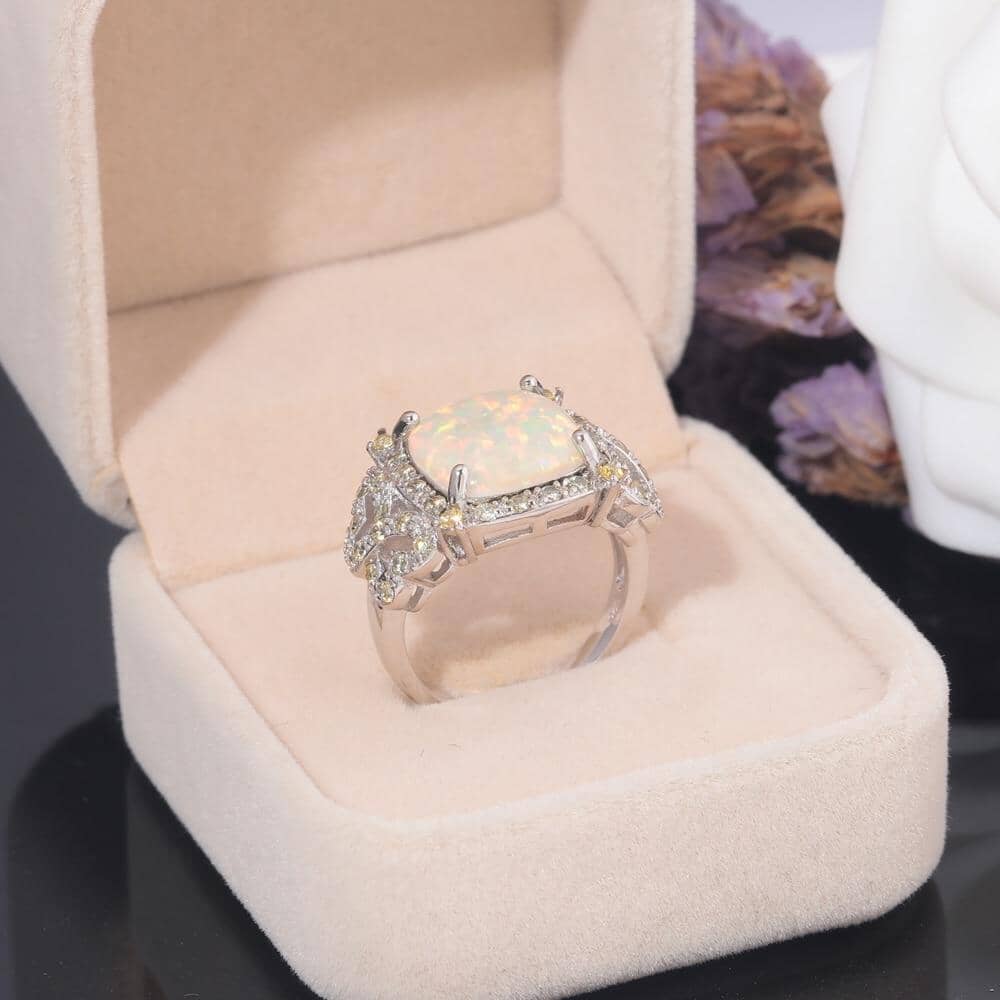 Crab Inspired White Fire Opal Gold Wedding RingRing