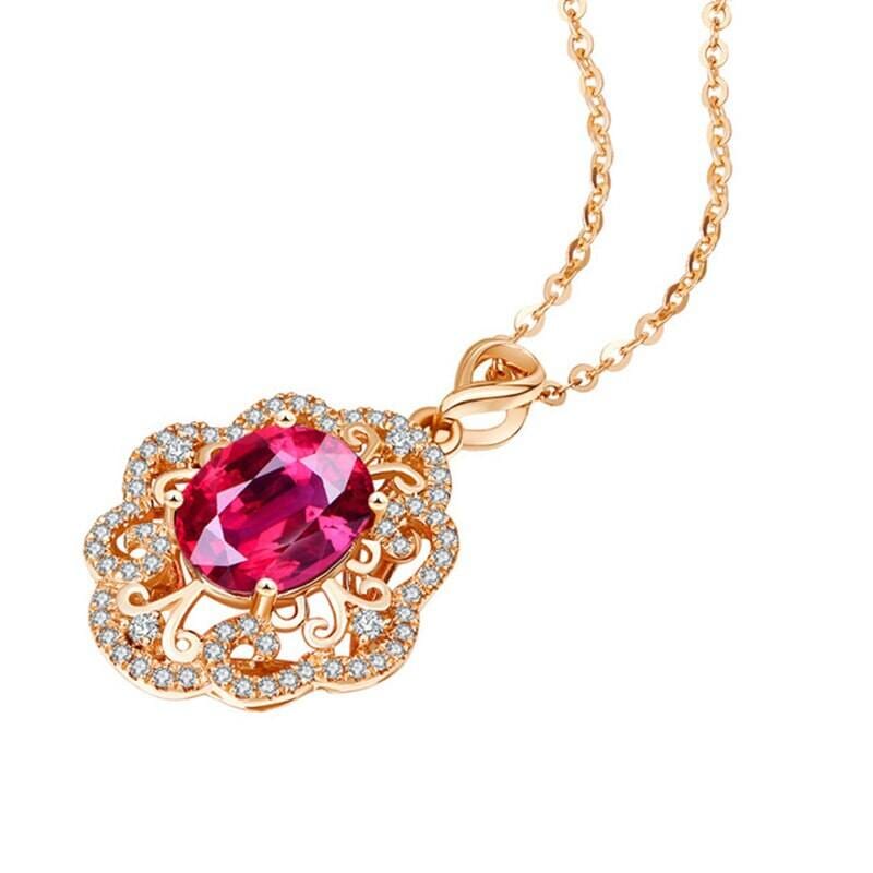 Luxury Ruby Gemstone Rose Gold Necklace - 925 Sterling SilverNecklace
