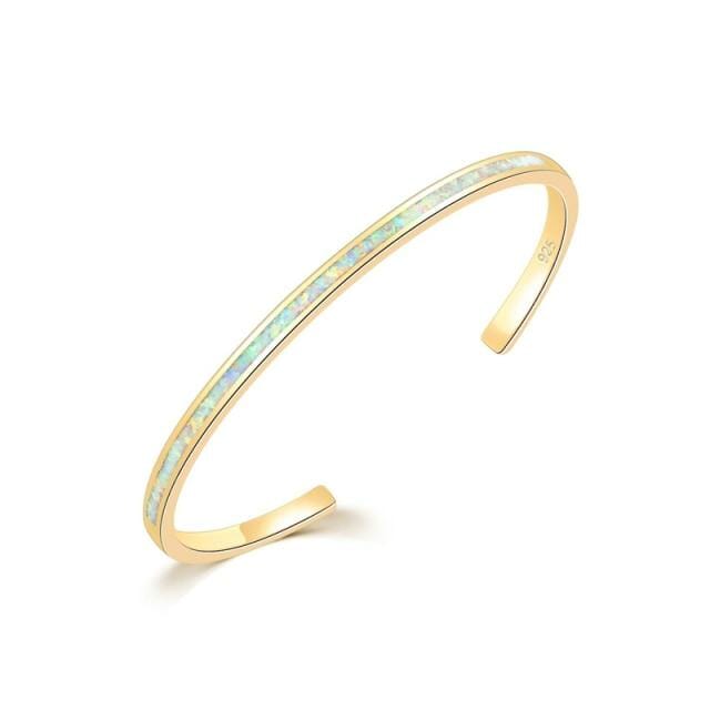 Minimalist Fire Opal Bangle Bracelet - 925 Sterling SilverBraceletWhite/Gold