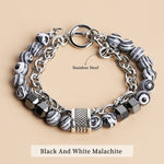 Natural Tiger Eye Stone Beaded Stainless Steel BraceletBraceletBlack Malachite