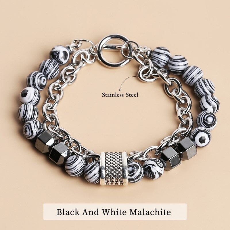Natural Tiger Eye Stone Beaded Stainless Steel BraceletBraceletBlack Malachite