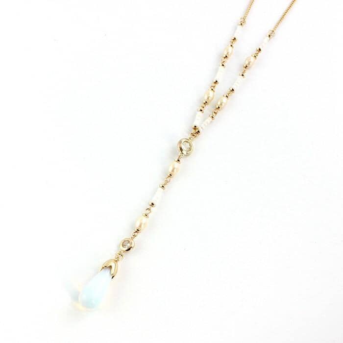 Gold Color Moonstone Pearl Pendant Beaded NecklaceNecklace