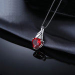Love Heart Created Ruby Pendant Necklace - 925 Sterling Silver (Without Chain)Necklace